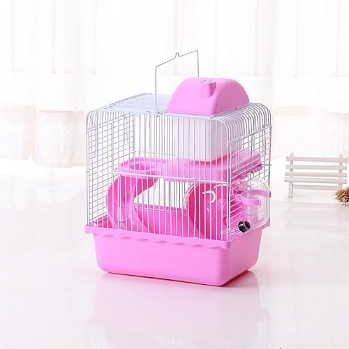 2 Etagen Hamsterkäfig Rennmaus Lebensraum Käfig mit Laufrollen Wasserflasche Geschirr Drahtkäfig für Mäuse Ratten Haustier Hamster Kleintiere (Rosa) von ＹＷＨＷＬＸ