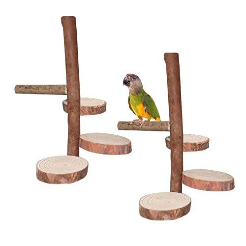 YWNYT Vogelstange Ständer Plattform, 2 Set Papagei Vogel Sitzstange Natur Holzständer Sitzstange Vogelkäfig Zweig Drehbare Runde Plattform für Sittiche Nymphensittiche Konures Aras Finken Liebesvögel von YWNYT