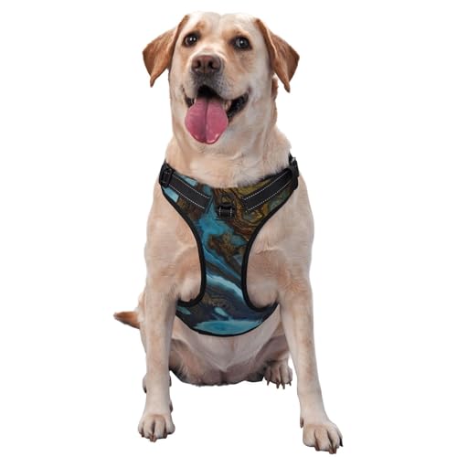 Abstrakter flüssiger Marmor, blau, golden, Haustiergeschirr, Verstellbares reflektierendes Hundegeschirr, Haustierleinenweste,XL Abstrakter flüssiger Marmor, blau, golden, Haustiergeschirr, Verstellbares reflektierendes Hundegeschirr, Haustierleinenweste,XL von YXDVPALNE