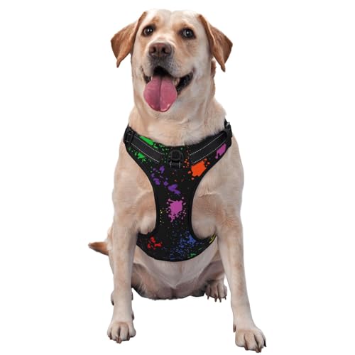 Regenbogen-Splatter-Neon auf Dunkelheit, Haustiergeschirr, Verstellbares reflektierendes Hundegeschirr, Haustierleinenweste,S Regenbogen-Splatter-Neon auf Dunkelheit, Haustiergeschirr, Verstellbares reflektierendes Hundegeschirr, Haustierleinenweste,S von YXDVPALNE