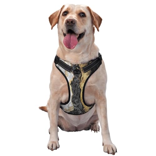 Schwarz Weiß Goldfolie Marmor, Haustiergeschirr, Verstellbares reflektierendes Hundegeschirr, Haustierleinenweste,M Schwarz Weiß Goldfolie Marmor, Haustiergeschirr, Verstellbares reflektierendes Hundegeschirr, Haustierleinenweste,M von YXDVPALNE