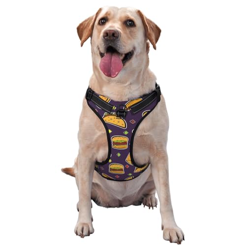 Taco-Hamburger-Hotdog-Muster, Haustiergeschirr, Verstellbares reflektierendes Hundegeschirr, Haustierleinenweste,XL Taco-Hamburger-Hotdog-Muster, Haustiergeschirr, Verstellbares reflektierendes Hundegeschirr, Haustierleinenweste,XL von YXDVPALNE