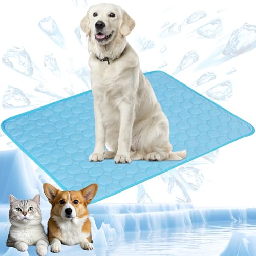 YXHZVON Haustier Kühlmatte, Waschbares Hundematte, Sommer Kühlkissen für Hunde, Selbst Kühlende Hundematte für Zuhause Unterwegs oder im Auto, 100 x 70 cm, XL, Blau von YXHZVON
