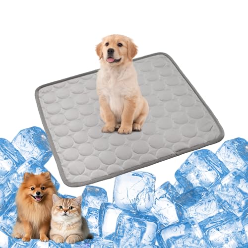 YXHZVON Kühlmatte Hund & Katzen, 50.5 x 40.5 cm Haustier Kühlmatte, Selbst Kühlende Hundematte Sommer, Kühlkissen Hund Matte, Cooling Mat for Dog Cat Pets, Größe: S (Grau) von YXHZVON