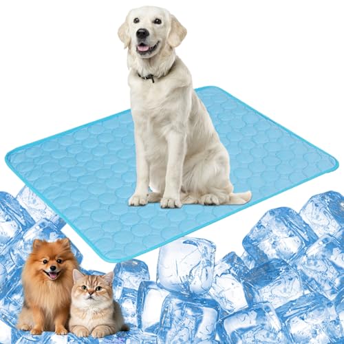 YXHZVON Kühlmatte Hund & Katzen, 70 x 55 cm Haustier Kühlmatte, Selbst Kühlende Hundematte Sommer, Kühlkissen Hund Matte, Cooling Mat for Dog Cat Pets, Größe: L (Blau) von YXHZVON