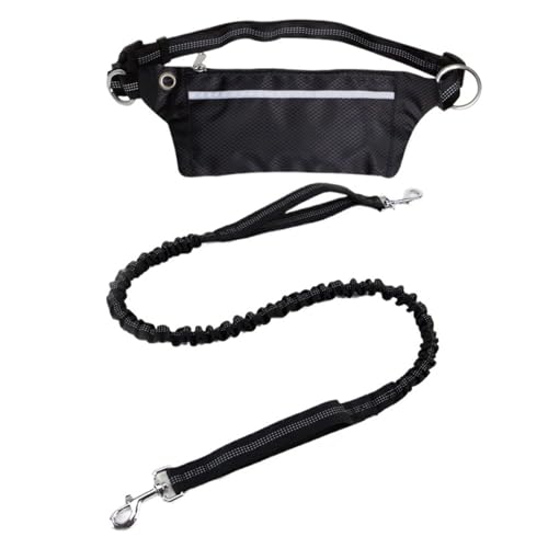 Joggingleine Hunde Freihändiges Laufen mit Reißverschlusstasche, elastische Bungees, einziehbares Seil for mittelgroße und große Hunde(Black) von YXINAER
