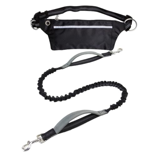 Joggingleine Hunde Freihändiges Laufen mit Reißverschlusstasche, elastische Bungees, einziehbares Seil for mittelgroße und große Hunde(Gray) von YXINAER