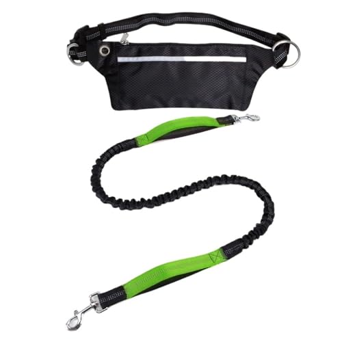 Joggingleine Hunde Freihändiges Laufen mit Reißverschlusstasche, elastische Bungees, einziehbares Seil for mittelgroße und große Hunde(Green) von YXINAER