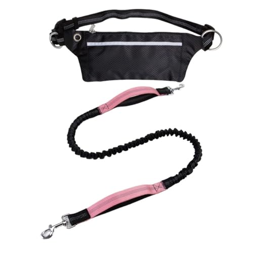 Joggingleine Hunde Freihändiges Laufen mit Reißverschlusstasche, elastische Bungees, einziehbares Seil for mittelgroße und große Hunde(Pink) von YXINAER
