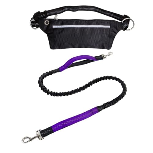 Joggingleine Hunde Freihändiges Laufen mit Reißverschlusstasche, elastische Bungees, einziehbares Seil for mittelgroße und große Hunde(Purple) von YXINAER