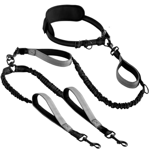 Joggingleine Hunde Hundehandhalteseil Doppelendiges Zugseil Geeignet for Fitness-Laufseil Multifunktionaler Zuggurt(Black Gray) von YXINAER