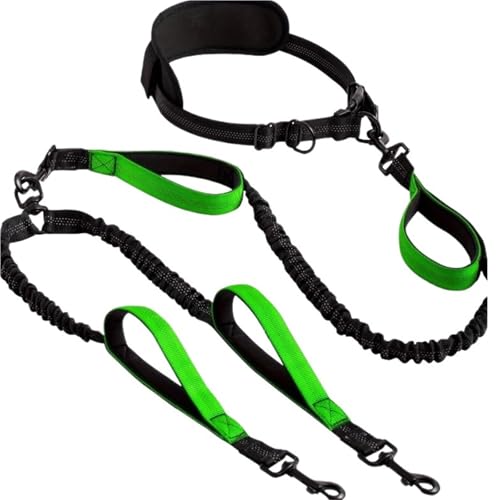 Joggingleine Hunde Hundehandhalteseil Doppelendiges Zugseil Geeignet for Fitness-Laufseil Multifunktionaler Zuggurt(Black Green) von YXINAER