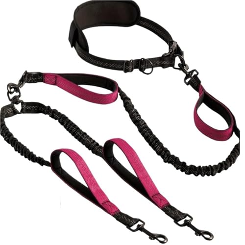 Joggingleine Hunde Hundehandhalteseil Doppelendiges Zugseil Geeignet for Fitness-Laufseil Multifunktionaler Zuggurt(Black pink) von YXINAER