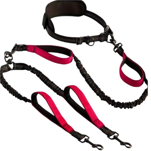 Joggingleine Hunde Hundehandhalteseil Doppelendiges Zugseil Geeignet for Fitness-Laufseil Multifunktionaler Zuggurt(Black red) von YXINAER