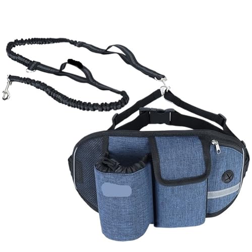 Joggingleine Hunde Hundespaziertaschen Training Haustier Leckerli Tasche Pack Freihändiger Hundegürtel Hundezubehör(Blue Set) von YXINAER