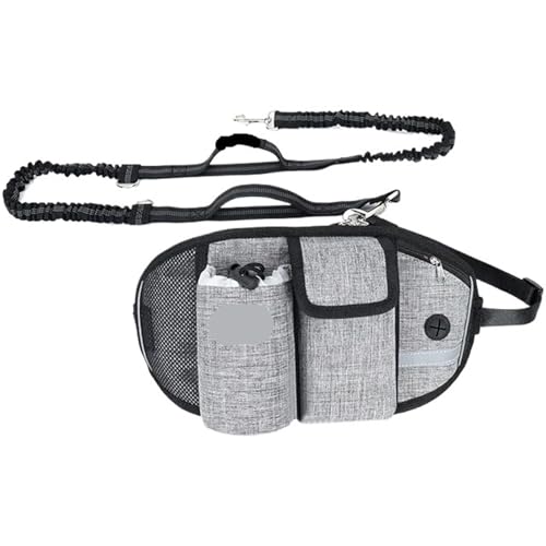 Joggingleine Hunde Hundespaziertaschen Training Haustier Leckerli Tasche Pack Freihändiger Hundegürtel Hundezubehör(Gray Set) von YXINAER