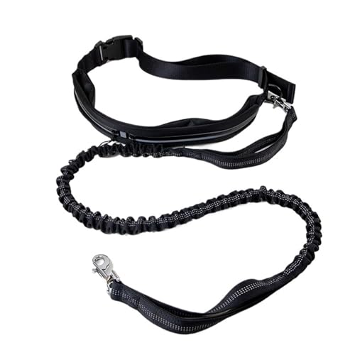 Joggingleine Hunde Multifunktionaler Hundegürtel, Freihändiger Laufgürtel mit Reißverschlusstasche, Doppelgriff, Elastischer Haustiergürtel, Einziehbares Seil(Black) von YXINAER