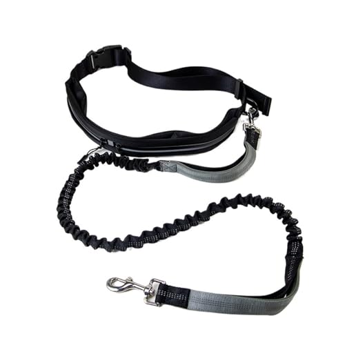 Joggingleine Hunde Multifunktionaler Hundegürtel, Freihändiger Laufgürtel mit Reißverschlusstasche, Doppelgriff, Elastischer Haustiergürtel, Einziehbares Seil(Gray) von YXINAER