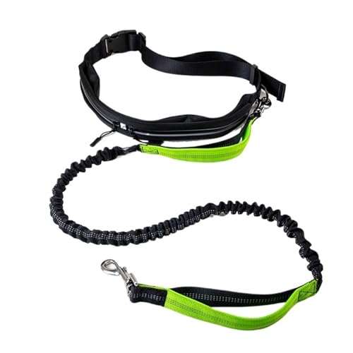 Joggingleine Hunde Multifunktionaler Hundegürtel, Freihändiger Laufgürtel mit Reißverschlusstasche, Doppelgriff, Elastischer Haustiergürtel, Einziehbares Seil(Green) von YXINAER