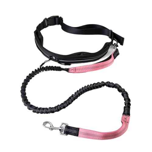 Joggingleine Hunde Multifunktionaler Hundegürtel, Freihändiger Laufgürtel mit Reißverschlusstasche, Doppelgriff, Elastischer Haustiergürtel, Einziehbares Seil(Pink) von YXINAER
