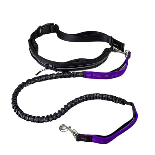 Joggingleine Hunde Multifunktionaler Hundegürtel, Freihändiger Laufgürtel mit Reißverschlusstasche, Doppelgriff, Elastischer Haustiergürtel, Einziehbares Seil(Purple) von YXINAER