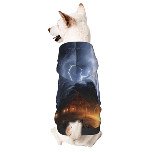 A Night of Lightning and Thunder Haustierkleidung für Hunde, weicher und warmer Hunde-Kapuzenpullover, geeignet für kleine und mittelgroße Hunde und Katzen, Schwarz von YXLymxDAMAI