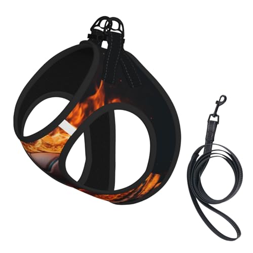 Basketball und Feuer Hundegeschirr - Verstellbares Hundegeschirr mit reflektierendem Design, geeignet für Hunde, Katzen, Wandern und Outdoor-Aktivitäten von YXLymxDAMAI