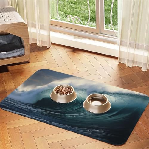Big Waves in The Sea Haustier-Futtermatte – wiederverwendbare und tragbare Futternapf-Matte für Hunde und Katzen, Futtermatten für Hunde und Katzen enthalten verschüttete Flüssigkeiten, schützt Böden von YXLymxDAMAI