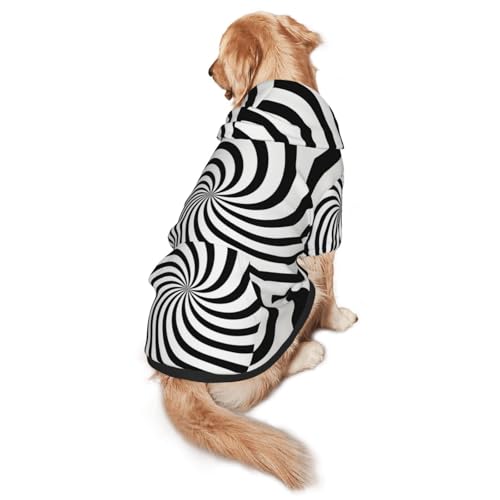Black and White Dizzy Lines Hunde-Kapuzenpullover für mittelgroße und große Hunde, Haustier-Wintermantel, Schwarz von YXLymxDAMAI