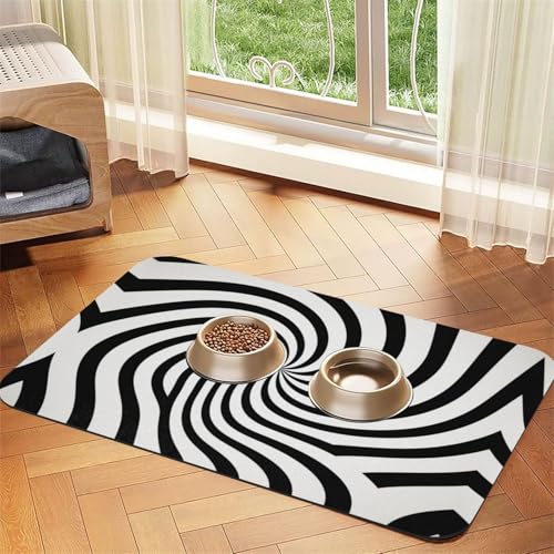Black and White Dizzy Lines Pet Feeding Mat - Reusable & Portable Pet Bowl Mat for Dogs & Cats, Dog Cat Food Mats Contain Spills Protects Floors, von YXLymxDAMAI