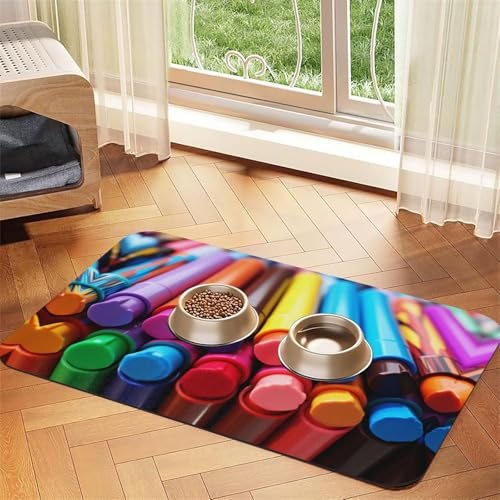Bunte Buntstifte, wiederverwendbare und tragbare Futternapf-Matte für Hunde und Katzen, Futtermatten für Hunde und Katzen, Futter für Hunde und Katzen, schützt den Boden von YXLymxDAMAI