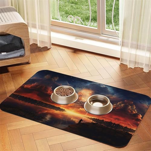 Evening Sky Haustier-Futtermatte – wiederverwendbare und tragbare Futternapf-Matte für Hunde und Katzen, Futtermatten für Hunde und Katzen enthalten Verschüttungen und schützen Böden von YXLymxDAMAI