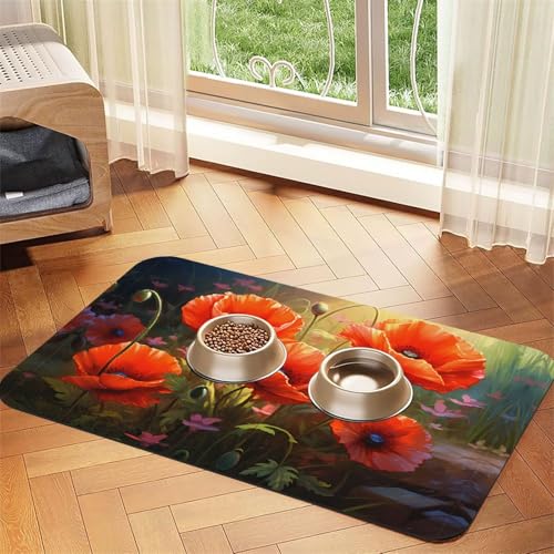 Futtermatte für Haustiere mit Blumenstrauß, wiederverwendbar, tragbar, für Hunde und Katzen, Futtermatten für Hunde und Katzen, schützt den Boden von YXLymxDAMAI