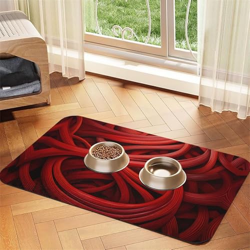 Futtermatte für Haustiere mit gebogener Linie, wiederverwendbar, tragbar, für Hunde und Katzen, Futtermatten für Hunde und Katzen, schützt den Boden, Rot von YXLymxDAMAI