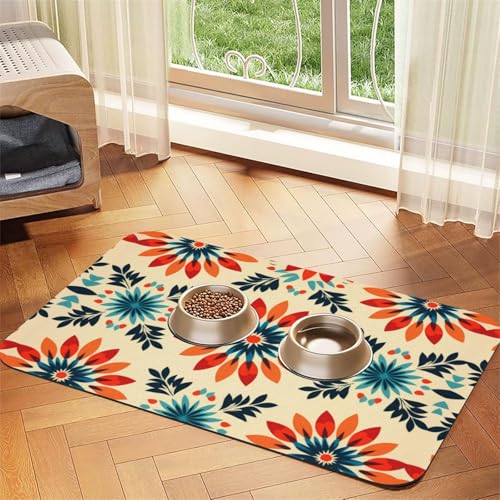 Futtermatte für Haustiere mit geometrischem Blumenmuster – wiederverwendbare und tragbare Futternapf-Matte für Hunde und Katzen, Futtermatten für Hunde und Katzen enthalten Verschüttungen und schützen von YXLymxDAMAI