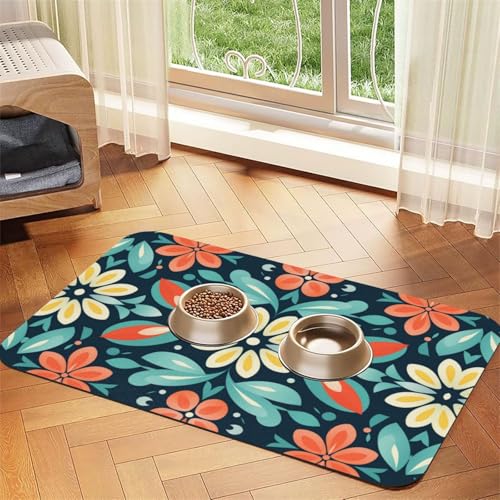 Futternapf-Matte mit Flugzeug-Blumenmuster – wiederverwendbare und tragbare Futternapf-Matte für Hunde und Katzen, Futtermatten für Hunde und Katzen enthalten Verschüttungen und schützen Böden von YXLymxDAMAI