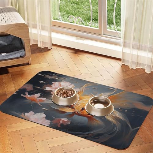 Golden Fish Futtermatte für Haustiere, wiederverwendbare und tragbare Futternapf-Matte für Hunde und Katzen, Futtermatten für Hunde und Katzen enthalten Verschüttungen und schützen den Boden von YXLymxDAMAI