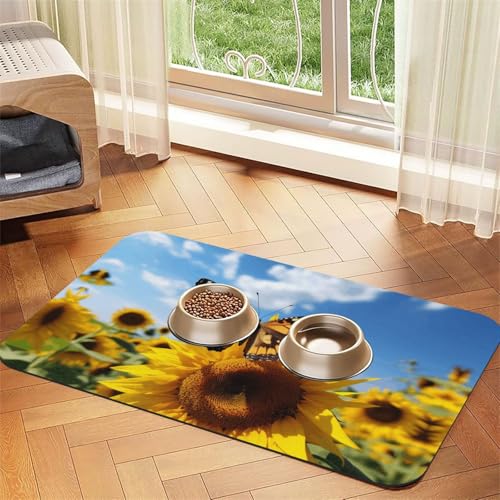 Haustier-Futtermatte mit Schmetterlingen auf Blumen, wiederverwendbare und tragbare Futternapf-Matte für Hunde und Katzen, Futtermatten für Hunde und Katzen enthalten verschüttete Flüssigkeiten von YXLymxDAMAI