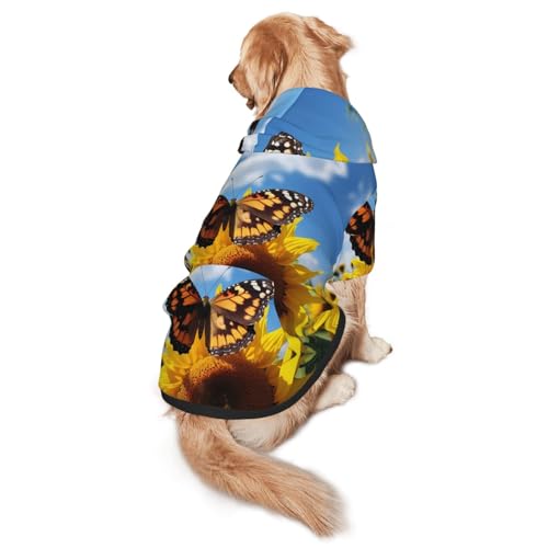 Hunde-Kapuzenpullover mit Schmetterlingen auf Blumen, für mittelgroße und große Hunde, Haustier-Wintermantel, Schwarz von YXLymxDAMAI