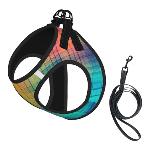 Hundegeschirr mit farbigem Gitter, verstellbares Hundegeschirr mit reflektierendem Design, geeignet für Hunde, Katzen, Wandern und Outdoor-Aktivitäten von YXLymxDAMAI