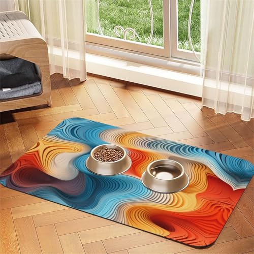 Meander Farbkarte für Haustiere, wiederverwendbare und tragbare Futternapf-Matte für Hunde und Katzen, Futtermatten für Hunde und Katzen, schützt den Boden von YXLymxDAMAI