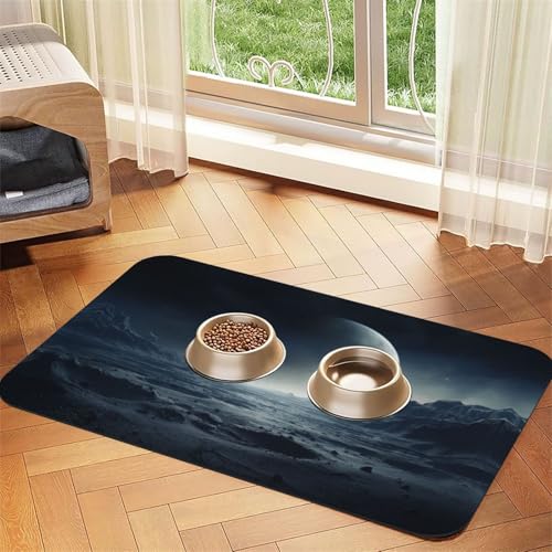 Moon Surface Haustier-Futtermatte – wiederverwendbare und tragbare Futternapf-Matte für Hunde und Katzen, Futtermatten für Hunde und Katzen enthalten verschüttete Flüssigkeiten, schützt Böden von YXLymxDAMAI