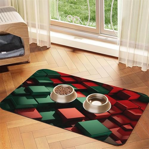 Quadratische Futtermatte für Haustiere, Rot und Grün, wiederverwendbar und tragbar, für Hunde und Katzen, Futtermatten für Hunde und Katzen, schützt den Boden von YXLymxDAMAI