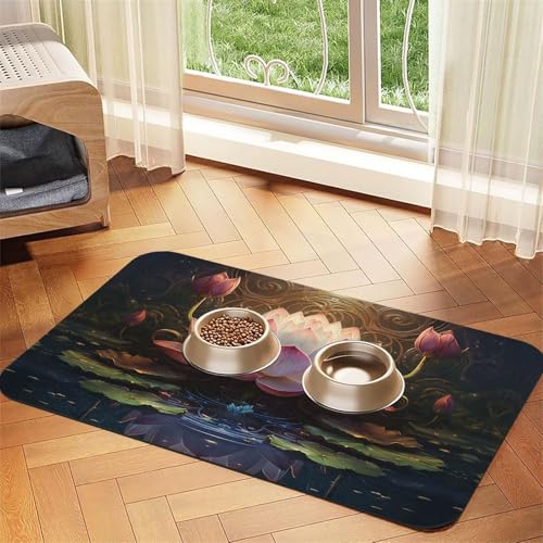 River Lotus Haustier-Futtermatte – Wiederverwendbare und tragbare Futternapf-Matte für Hunde und Katzen, Futtermatten für Hunde und Katzen enthalten Verschüttungen und schützen Böden von YXLymxDAMAI