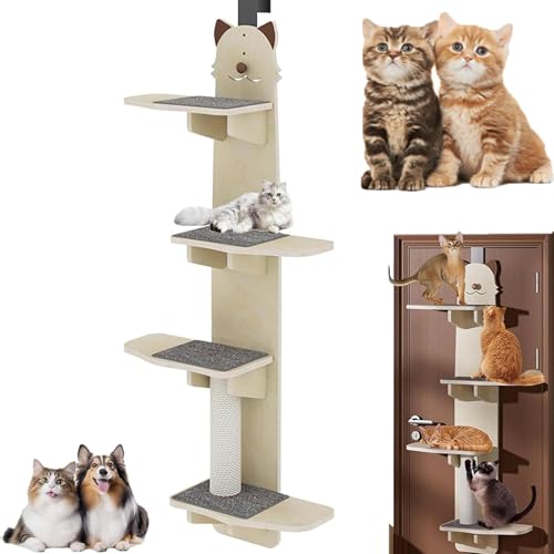 Katzenbaum zum Aufhängen an der Tür, ungekühlt, stabil und sicher, 4 Ebenen, über der Tür, Kletterbaum mit abnehmbarer weicher Matte, vertikaler Katzenbaum über der Tür, Tür-Katzenregal für von YYDSNB