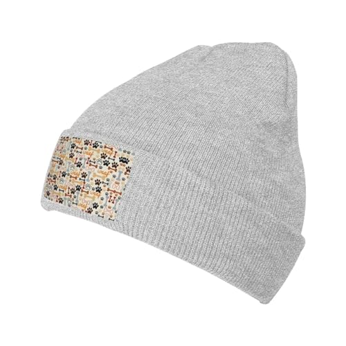 YYHHAOFA Hundeknochen Pfotenabdrücke, grau, warm, Strickmütze: weich, gute Elastizität, geeignet für den täglichen Gebrauch und Outdoor-Sport von YYHHAOFA