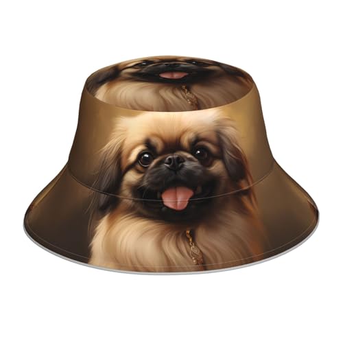 YYHHAOFA Reflektierender Fischerhut, Pekinese-Hundemuster, für Damen und Herren, leicht, atmungsaktiv, faltbar, schwarz von YYHHAOFA
