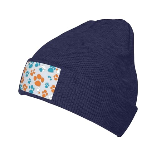 Warme Strickmütze, Tierpfotenmuster, weich, gute Elastizität, geeignet für Outdoor-Sportarten, Marineblau Warme Strickmütze, Tierpfotenmuster, weich, gute Elastizität, geeignet für Outdoor-Sportarten, Marineblau von YYHWHJDE
