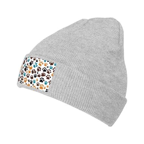 Warme Strickmütze mit Hundepfotenmuster, weich, gute Elastizität, geeignet für den täglichen und Outdoor-Sport, Grau, Einheitsgröße Warme Strickmütze mit Hundepfotenmuster, weich, gute Elastizität, geeignet für den täglichen und Outdoor-Sport, Grau, Einheitsgröße von YYHWHJDE