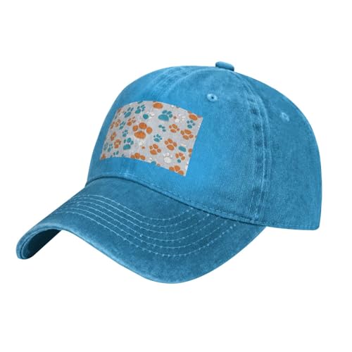 YYHWHJDE Blaues Tierpfotenmuster, klassischer Denim-Hut, bequem, leicht, Unisex, geeignet für Outdoor-Sportarten von YYHWHJDE
